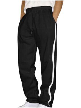 XL Tek Gear Men's Athletic Elasticized Track Pants White/Gray Side Stripes NWT
